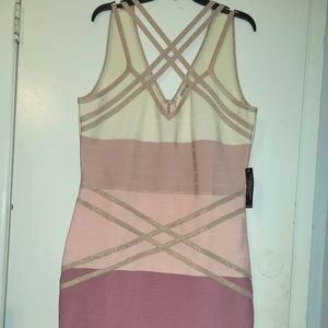 Stunning Rose Tones Color Block Bandage Dress